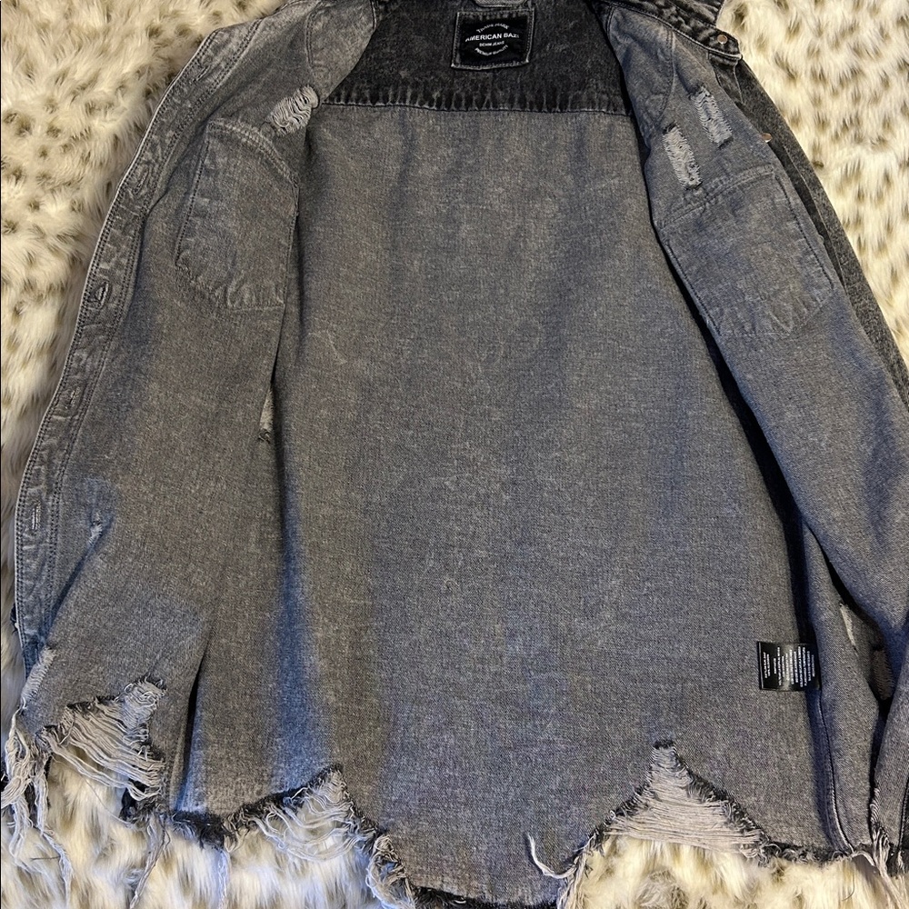 American Bazi Black Distressed Denim Jacket - Picture 7 of 11